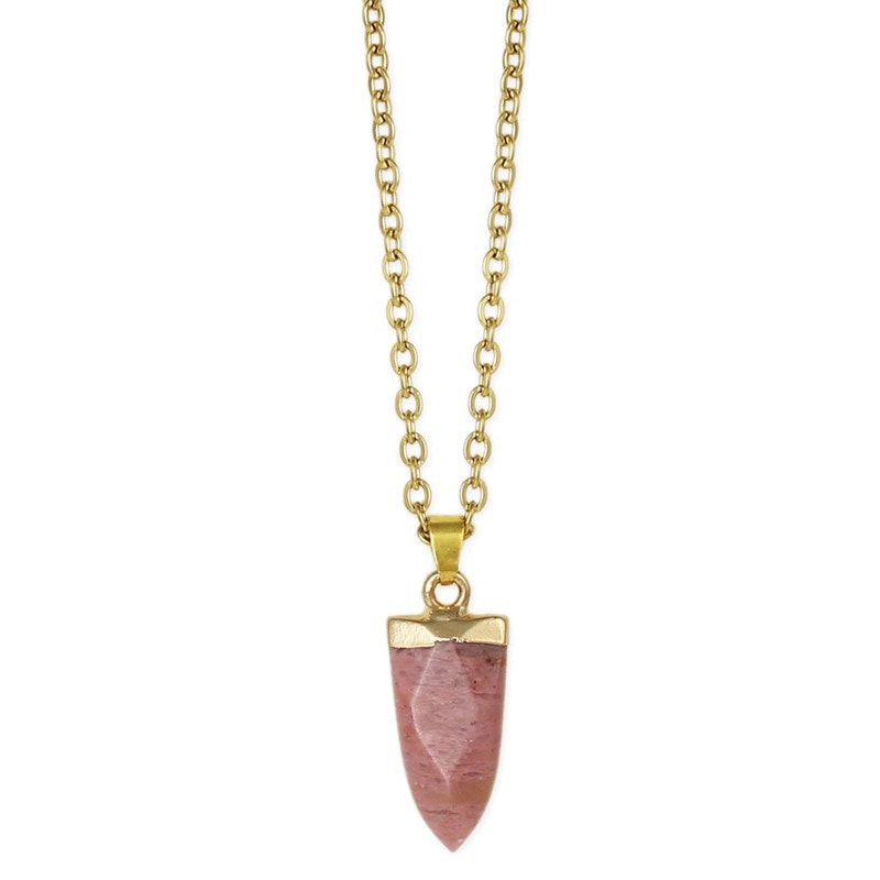 Facet Pink Stone Arrow Gold Necklace 12$